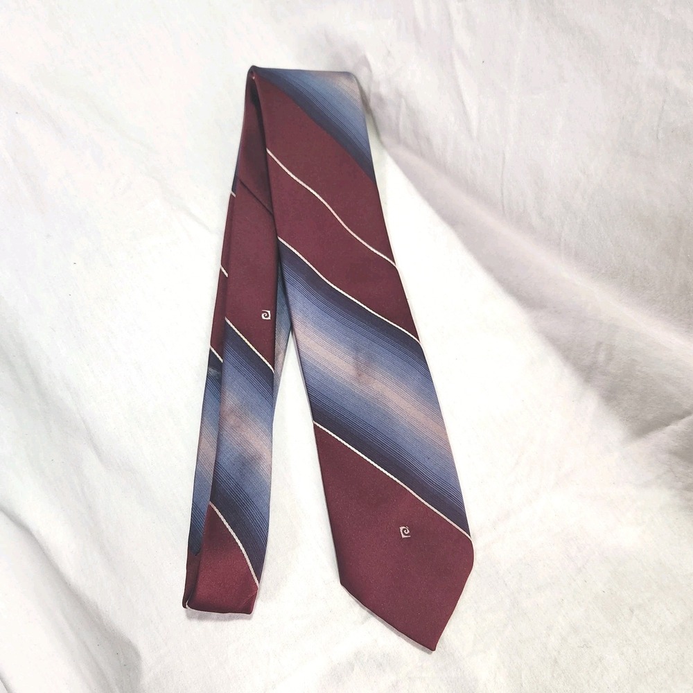 Vintage PIERRE CARDIN Paris New York  Silk Blend Red Blue Grey Stripe Tie